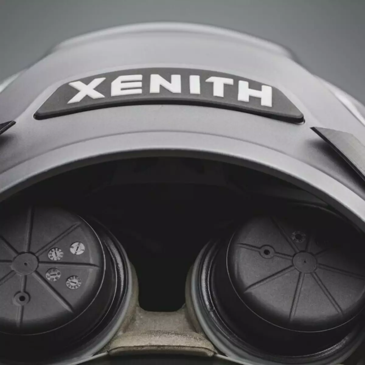 Backside view of a Xenith helmet, showing Single-Stage Shock Absorbers.